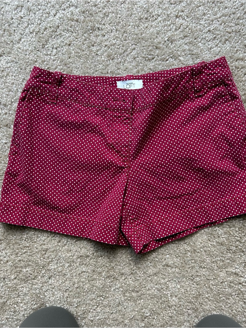 LOFT Women's Red with White Polka Dot Shorts